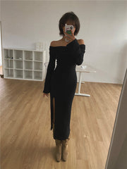 Autumn and Winter LLD Slit Slim-Fitting Elegant Dress