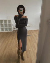 Autumn and Winter LLD Slit Slim-Fitting Elegant Dress