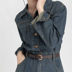 2023 New French Retro Waist Slim Denim Dress Spring and Autumn Women's Dress