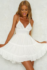 Hoobd Ruffle Solid Mini Dress 2023 Summer Sleeveless Bow Back Chic Sundress Deep V Neck Bohemian Short Beach Dresses for Women