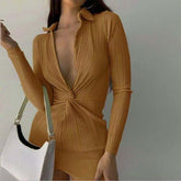 Dresses For Women 2023 Autumn New Long Sleeve Solid Color Bag Hip Slim Sexy Vestidos Ladies Fashion Party Tight Dress MsChuh