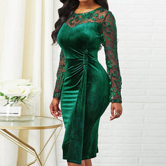 2023 Party Dresses Women's Fashion Lace Embroidery Floral Mesh Splicing Velvet Long Dress Sexy Strapless Slim Package Hip Dress