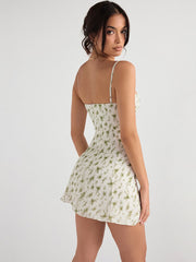A-Line Chiffon Dress Sexy Floral Print Vacation Holiday Beach Party Dresses Spaghetti Strap Women Dresses Summer Lined