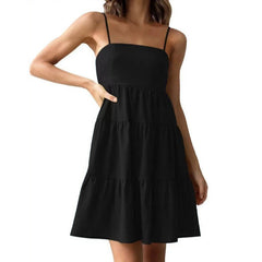 Hoobd Sexy Sleeveless Spaghetti Strap Swing Dresses For Women 2023 New Solid Color Beach Dress Summer Sling Sundress платье женское