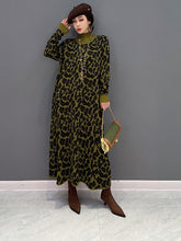 2023 Spring Autumn New Korean Fashion Trend High Neck Leopard Knitted Dress Women Streetwear Sweater Dress ZXF769