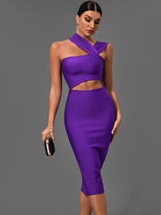 Bandage Dresses for Women Purple Bodycon Dress Evening Party Elegant Sexy Cut Out Midi Birthday Club Outfit Summer New