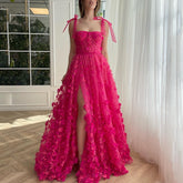 Eightree Hot Pink A-Line Prom Dresses Sleeveless Appliques Side Slit Evening Dress Saudi Arabia Cocktail Party Gowns Custom Size