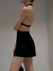 Backless Women Black Halter Mini Dress Sleeveless Fashion Summer Party Outfits Elegant Lady Nightclub Dresses
