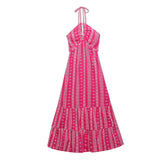Long Beach Dresses For Women Boho Cutwork Embroidery Summer Dress V Neck Sleeveless Halter Strap Sexy Backless Midi Dress