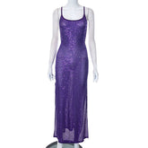 Luxury Sequins Backless Purple Summer Dress Women 2023 Sexy Sleeveless Two Sides Slit See-through Evening Party Formal Dresses