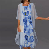 Fashion Elegant Long Sleeve Loose Printed Chiffon Dress