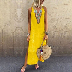 2023 Spring Fashion Women's Long White Dress V-neck Sleeveless Casual Dresses Female Summer Loose Beach Bohemian Clothes Ladies