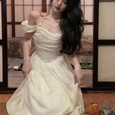 French Elegant Midi Dress Women Short Sleeve Beach Style Fairy Dress Even Party Office Lady Korean Clothing Summer Corset