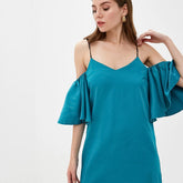 Fashion Sling Summer Dress Sexy Flounced Edge Backless Mini Party Dress Spaghetti Strap Solid Color 2023 New Arrivals