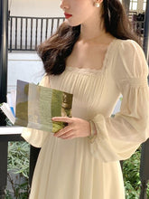 French Vintage Midi Dress Women Long Sleeve Pure Color Elegant Chiffon Dress Office Lady Lace One Piece Dress Korean 2023 Spring