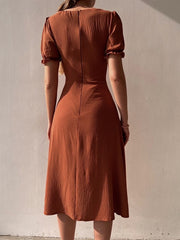 Hoobd Sexy Square Collar Single Breasted Bodycon Midi Dress Women New Solid Color Puff Sleeve Split Summer Package Hip Party Vestidos