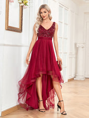 Elegant V-Neck Sleeveless Sequin Floor Length Evening Dress Red Prom Party Luxury Cocktail Dress Robe For Women