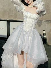 --White Evening Party Princess Dress Women France Vintage Backless Sweet Dresses Female Off Shoulder Elegant Dress Summer 2024 New