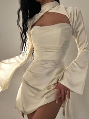 High Quality Summer Satin Bodycon Dress Women Party Dress 2024 Draped White Dress Senior Homecoming Dress