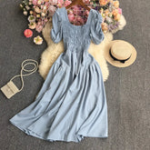 puff sleeve stretch party dress