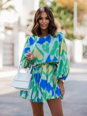 Casual 3/4 Sleeve Tunics Mini Dress Women Summer 2023 Fashion Floral Print O Neck Green Boho Streetwear Dresses Elegant Vestido