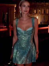 2023 Sexy Tunics Shiny Sequins Birthday Party Evening Dress for Women Fashion Sleeveless High Waist Backless Mini Slip Dresses