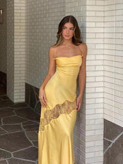 Sleeveless Midi Lace Satin Dress Party Club Backless Off Shoulder Elegant Dresses For Women 2024 Summer