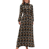 Cute Cats Print Dress Funny Animal Elegant Printed Maxi Dress High Waist Long-Sleeve Street Fashion Bohemia Long Dresses