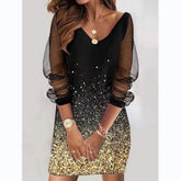 Dress 2023 Autumn New For Women Printed Sequins Mesh Long Sleeve V-neck Vestido Bandage Slim Sexy fashion Cropped Dresses MsChuh