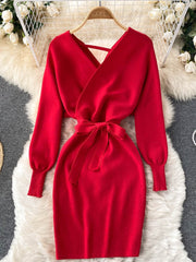 YuooMuoo Fashion Y2K Casual Vestidos Women Dress Autumn Winter Bodycon Knitted Sweater Dress Elegant Office Ladies Dress