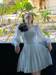 2023 Spring French Elegant Short Party Dress Pure Color Fairy Mini Dress Casual Long Sleeve Korean Fashion Dress Woman Design