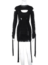Women's Sexy Hollow Out Long Sleeve Bandage Package Hip Short Dress Night Club Streetwear Cut Out Backless 2 Pieces Dress Sets