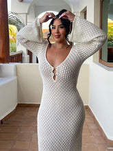 Elegant Women Knitted Dress Streetwear Sexy V-neck Hollowe Out Long Sleeve Knit Vestidos 2023 Summer Female Party Beach Robe