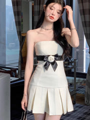 French Elegant Small Fragrance Summer Dress Women 2023 New Hotsweet Fashion 3D Flower Pleated Mini Dress Party Vestido Feminino