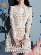 New Autumn And Spring French Fashion Sweet Lace Hollow Out Dress Women Elegant Sexy Party Short Dresses Vestidos