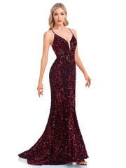 Deep V Neck Burgundy Sequin Evening Dress Sexy Suspenders Party Maxi Dress Mermaid Long Prom Dresses For Women 2023