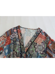 New 2023 Women Vintage Floral Print Casual Long Dress Cross V Neck Female A-line Spring Vestidos