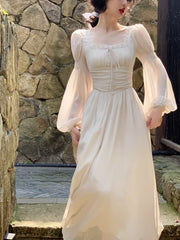 French Elegant Lace Midi Dress Even Party Woman 2023 Summer Office Lady Fairy Long Sleeve Dress Chiffon Casual Fashion Dress