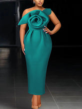 Hoobd Women Party Dress Slim Bodycon Sexy One Strap Big Flower Event Christmas Birthday Elegant African Gowns Wedding Guest Robes New