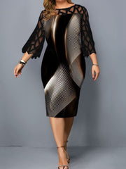 Elegant Dresses For Women Oversized Formal Party Midi Dress Hollow Out Three Quarter O-Neck Sexy Bodycon Spring Evening Vestidos