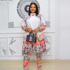 Hoobd2 Piece Set Plus Size Clothes Women Dashiki African 2023 Summer Chiffon Print Tops Pants Trousers Suits Ankara Party Outfits