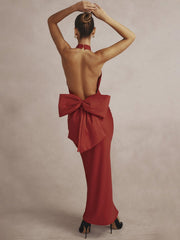 Backless Big Bow Halter Evening Party Red Dresses Elegant Chic Women's Off Shoulder Long Wedding Party Prom Dress 2023 Summer
