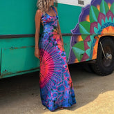 Hoobd2023 Casual Summer Women Dress DIY Wearing Tie Dyeing Printing Fashion Sleeveless Dresses Sundress Beach Style Dresses