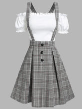 Hoobd Off The Shoulder Tee and Crisscross Plaid Suspender Skirt Set Two Piece Dress Top and Skirt Set