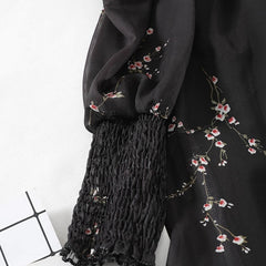 Autumn Womens Sexy Black Dress Vintage Flower Long Puff Sleeve Chiffon Dresses Korean Casual Mini Vestidos Mujer Clothes 13676