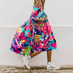 Women Floral Print Sundress Summer Elegant Loose O Neck Half Sleeve Long Dresses Female Beach Party Dress Vestidos Casual Robe