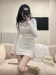2023 Spring Long Sleeve Elegant Bodycon Dress Women Casual Slim Y2k Mini Dress Office Lady One Piece Dress Korean Fashion Chic