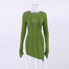2024 Club Striped Y2K Mini Bodycon Party Dress Autumn Irregular O Neck Women Long Sleeve Club Dress Fall Dress