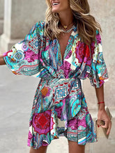 autumn Irregular Mini Dress For Women Fashion Print Casual Bohemia Style Vacation Sundress Women's Bat Sleeve Ruffles Dresses