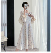 Long Sleeve Embroidery Floral Dress Women Autumn New French Elegant Dress Female Casual Square Collar High Waist Sexy Dresses